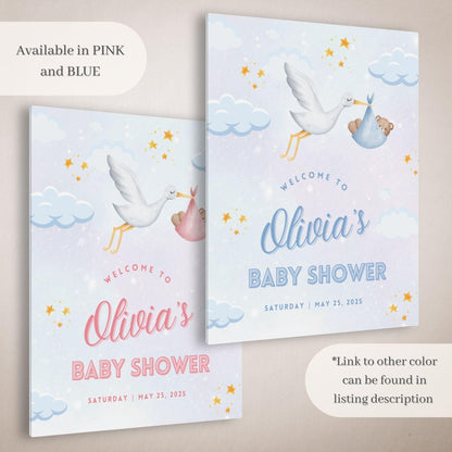 Blue Stork Baby Shower Welcome Sign - Magnolia Dane Co.