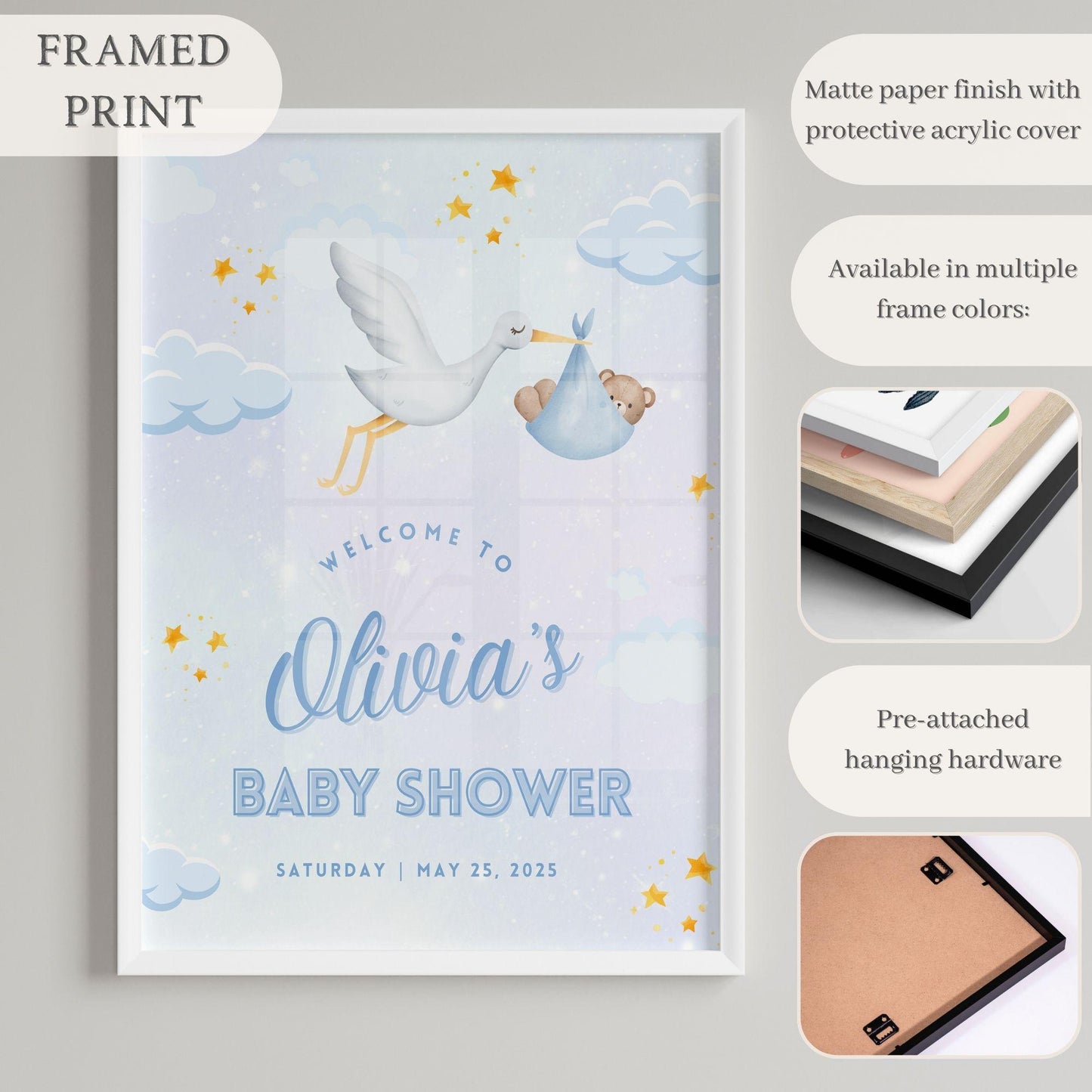 Blue Stork Baby Shower Welcome Sign - Magnolia Dane Co.