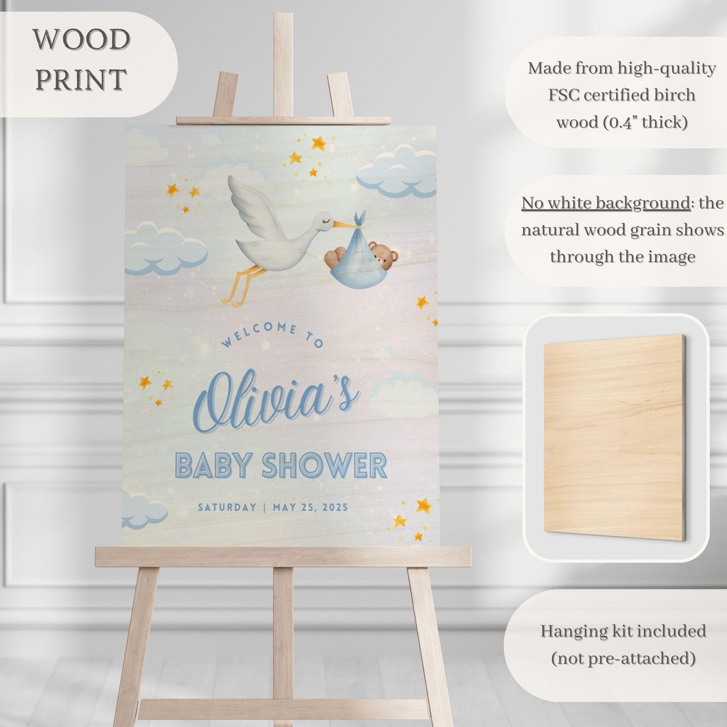 Blue Stork Baby Shower Welcome Sign - Magnolia Dane Co.