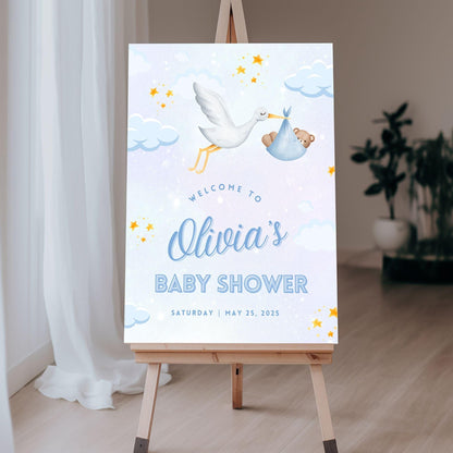 Blue Stork Baby Shower Welcome Sign - Magnolia Dane Co.