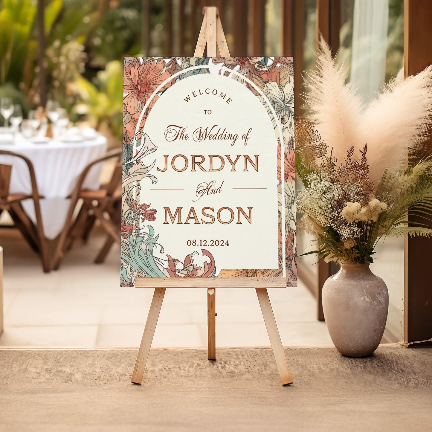 Art Deco Floral Wedding Welcome Sign