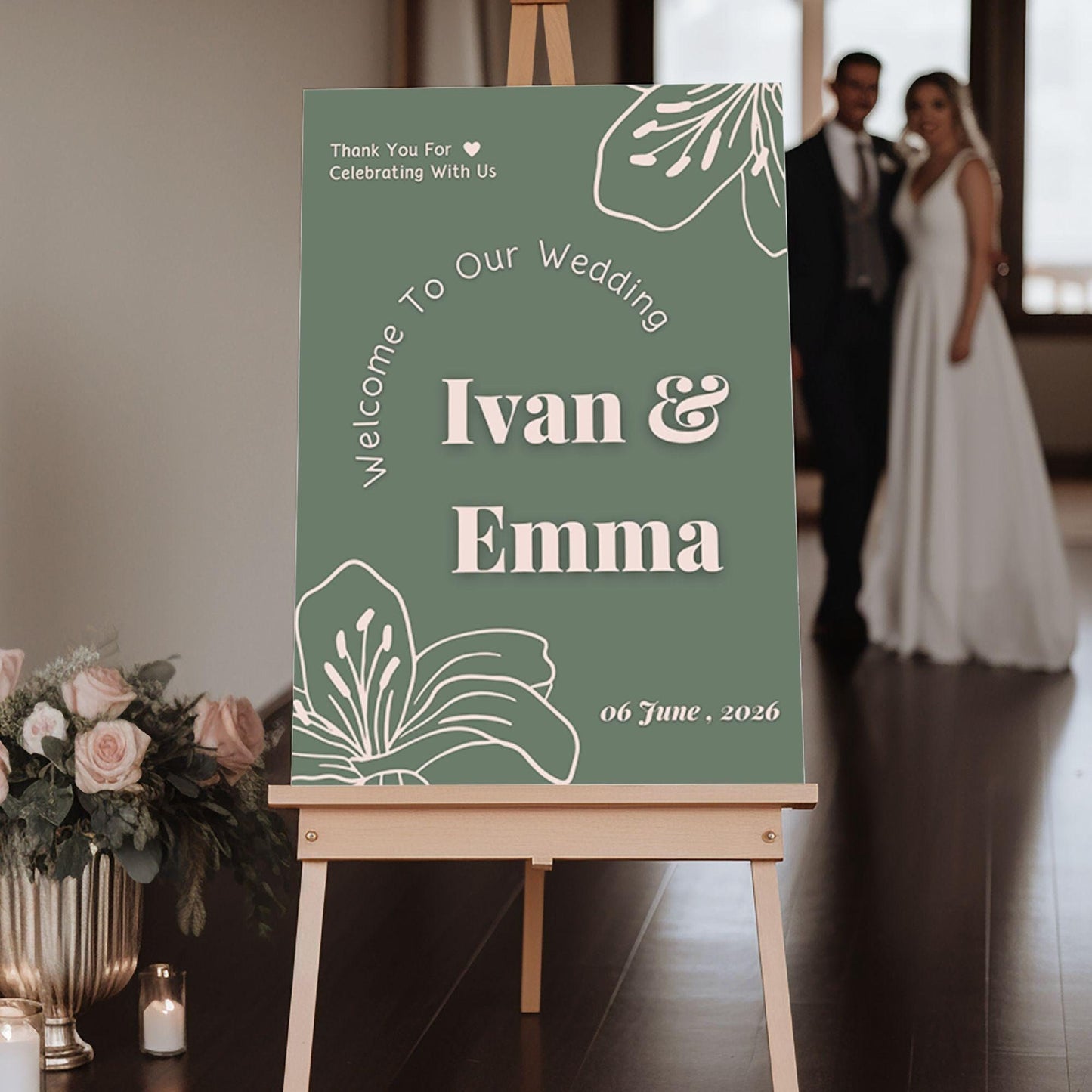 Retro Flowers Wedding Welcome Sign