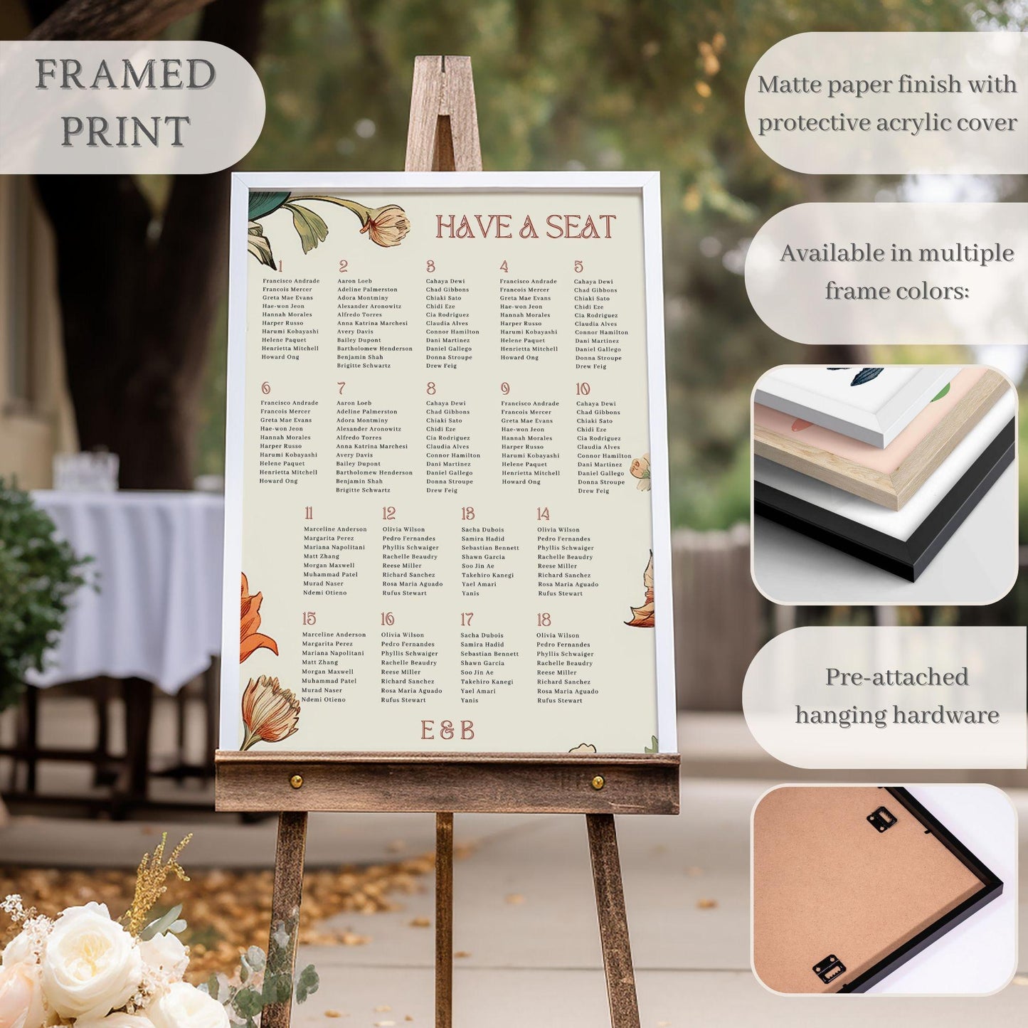 Vintage Floral Personalized Wedding Seating Chart