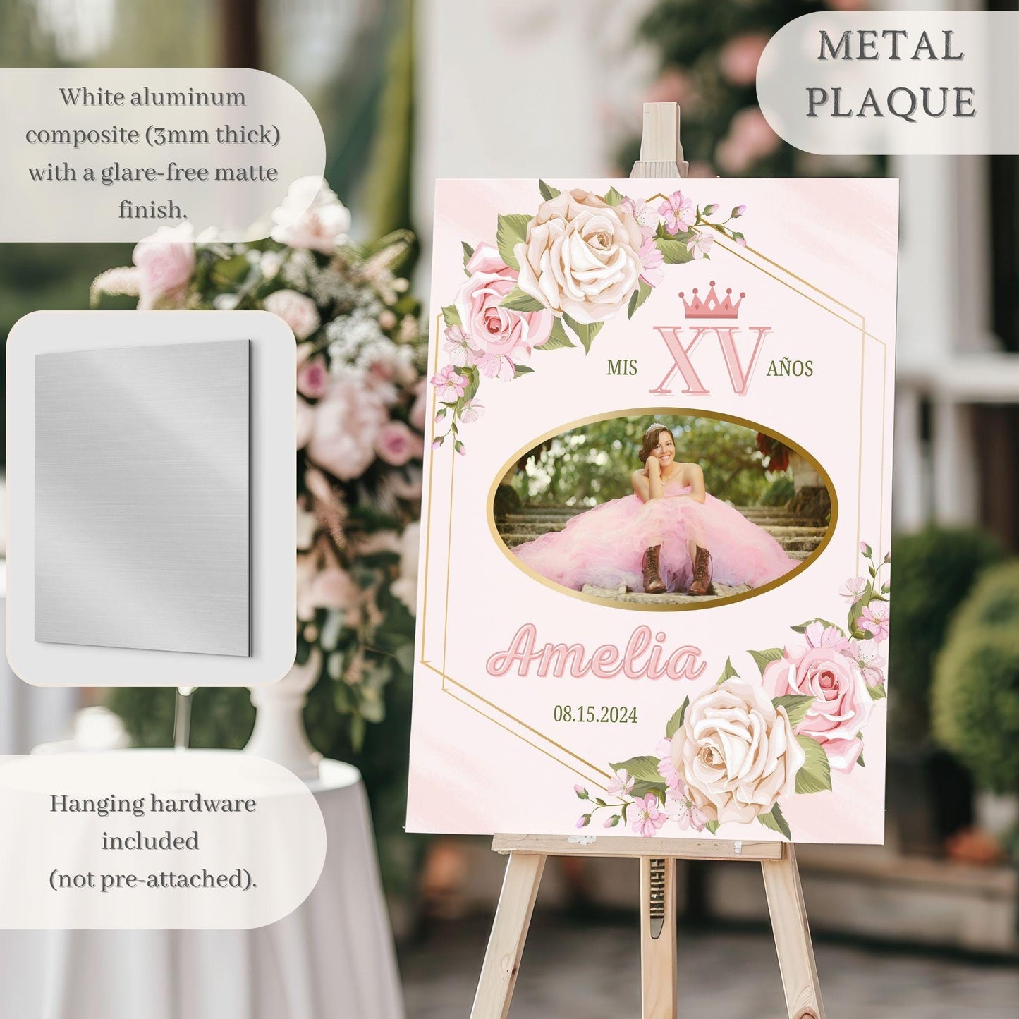 Pink Floral Custom Photo Quinceañera Welcome Sign - Magnolia Dane Co.