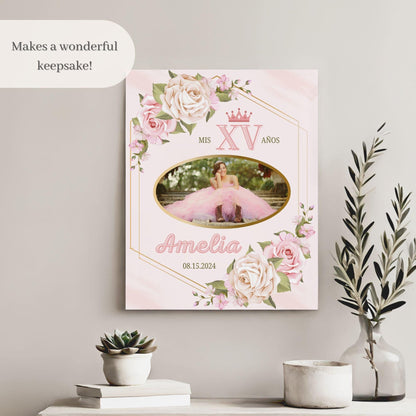 Pink Floral Custom Photo Quinceañera Welcome Sign - Magnolia Dane Co.