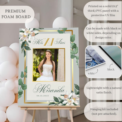 Gold Detail Custom Photo Quinceañera Welcome Sign