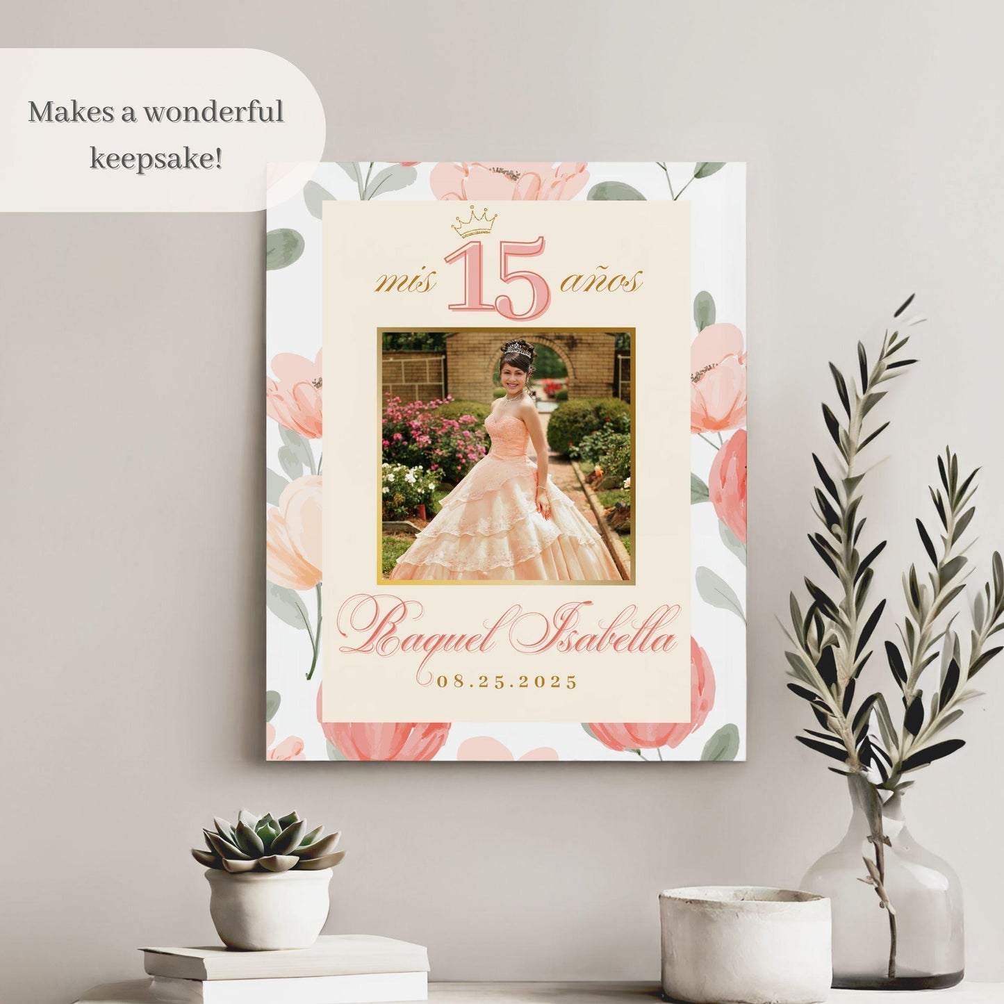 Pink Floral Custom Photo Quinceañera Welcome Sign - Magnolia Dane Co.