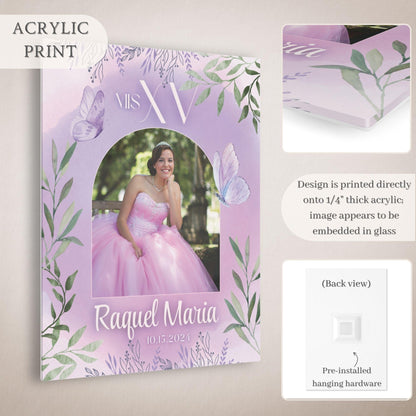 Purple Floral Custom Photo Quinceañera Welcome Sign