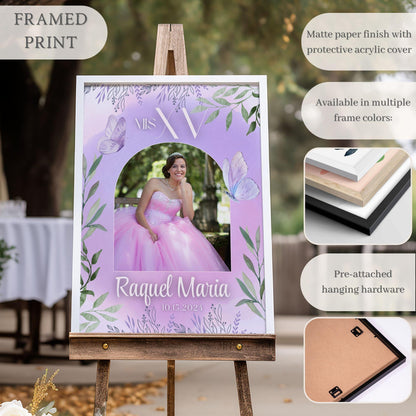 Purple Floral Custom Photo Quinceañera Welcome Sign