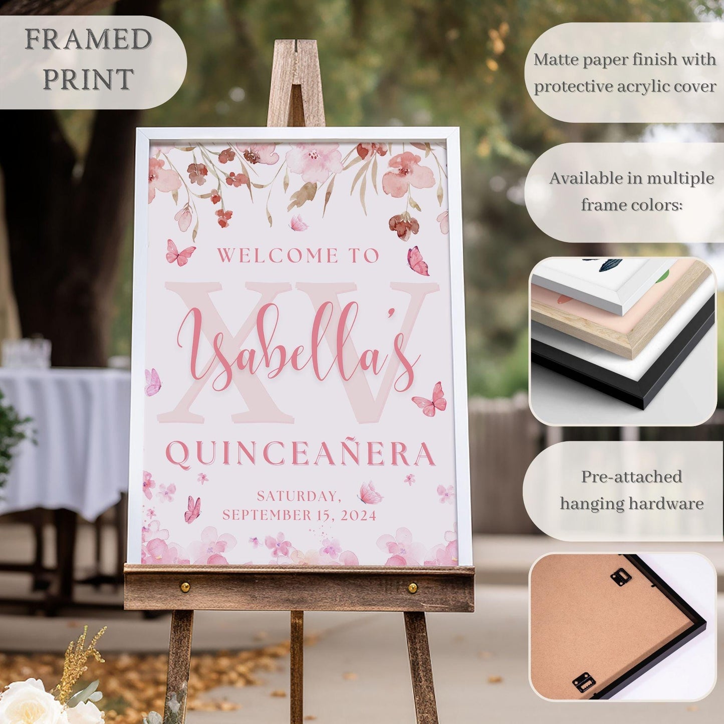 Pink Floral XV Quinceañera Welcome Sign - Magnolia Dane Co.