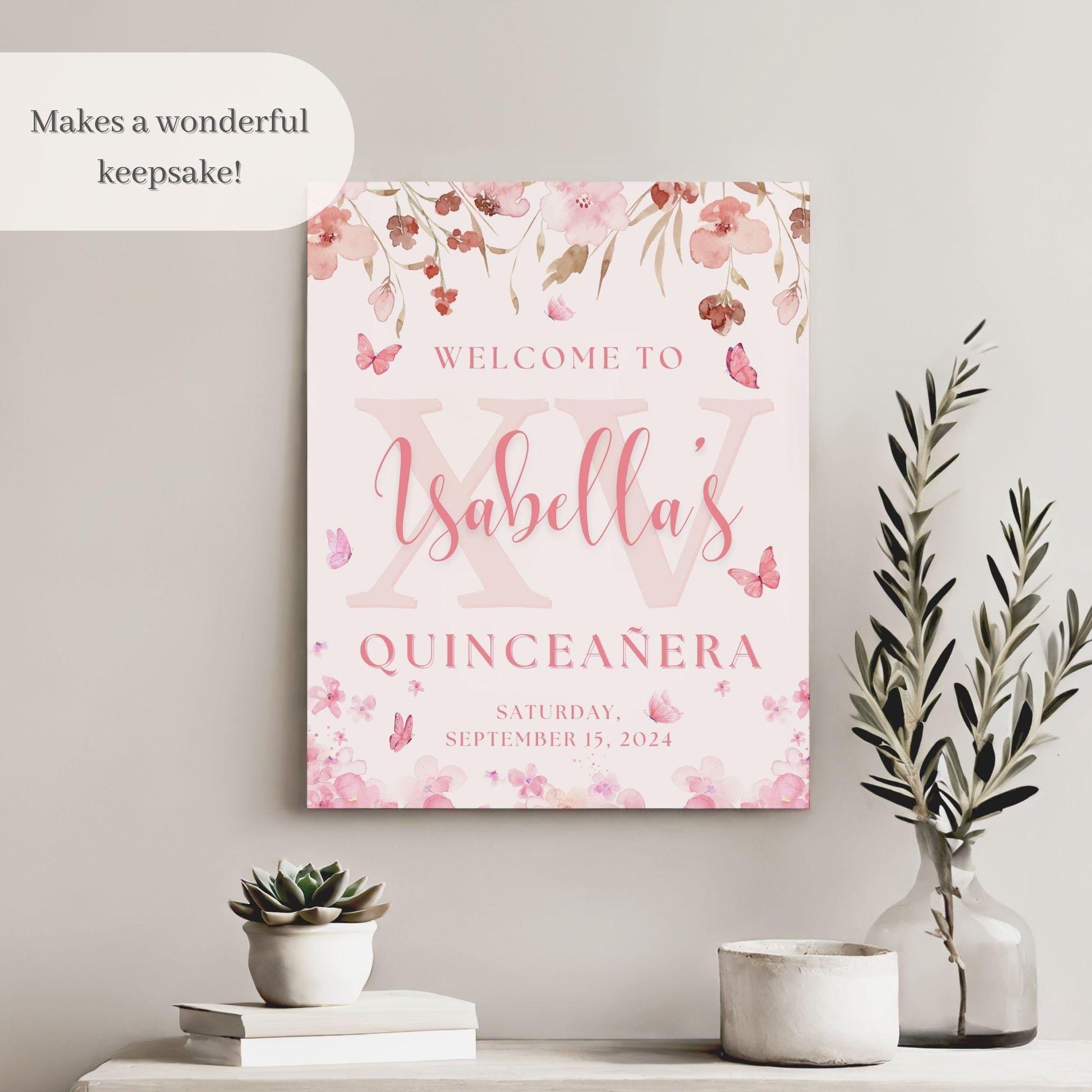 Pink Floral XV Quinceañera Welcome Sign - Magnolia Dane Co.