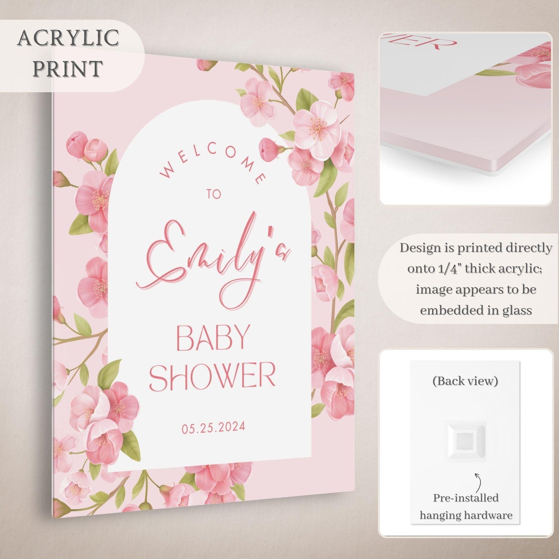 Pink Cherry Blossoms Arched Baby Shower Welcome Sign - Magnolia Dane Co.