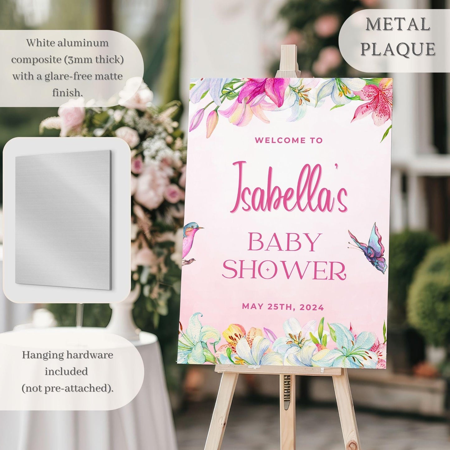 Pink Floral Baby Shower Welcome Sign