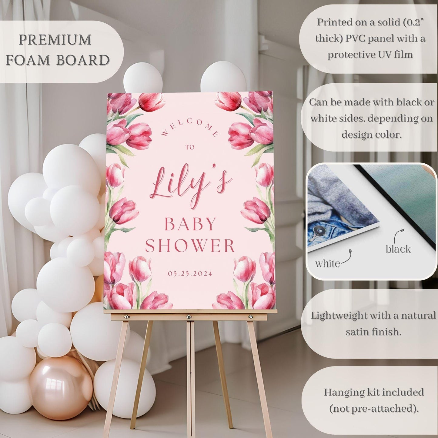 Pink Tulip Baby Shower Welcome Sign