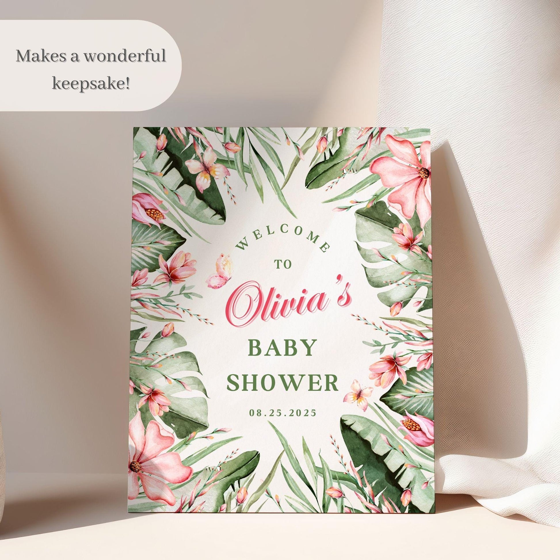 Tropical Flowers Baby Shower Welcome Sign - Magnolia Dane Co.