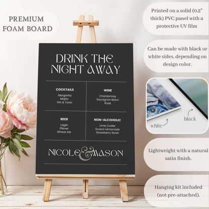 Black and White Vintage Style Signature Drink Wedding Bar Menu Sign - Magnolia Dane Co.