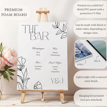 Line Floral Signature Drink Wedding Bar Menu Sign - Magnolia Dane Co.