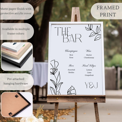 Line Floral Signature Drink Wedding Bar Menu Sign - Magnolia Dane Co.