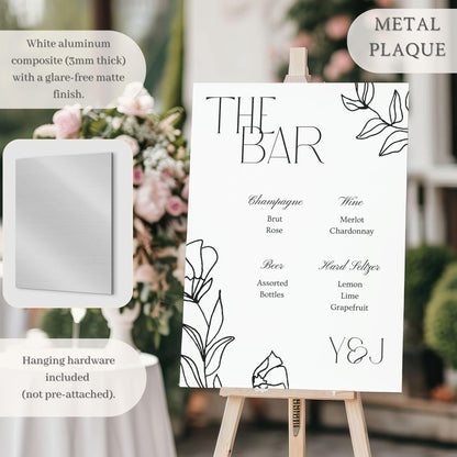 Line Floral Signature Drink Wedding Bar Menu Sign - Magnolia Dane Co.