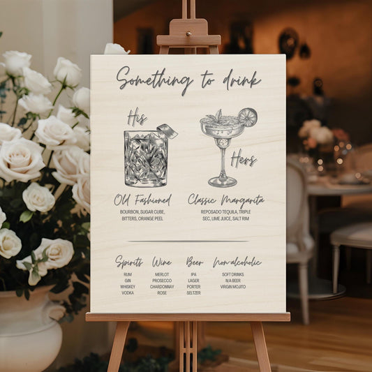 Black and White Vintage Style Signature Drink Wedding Bar Menu Sign