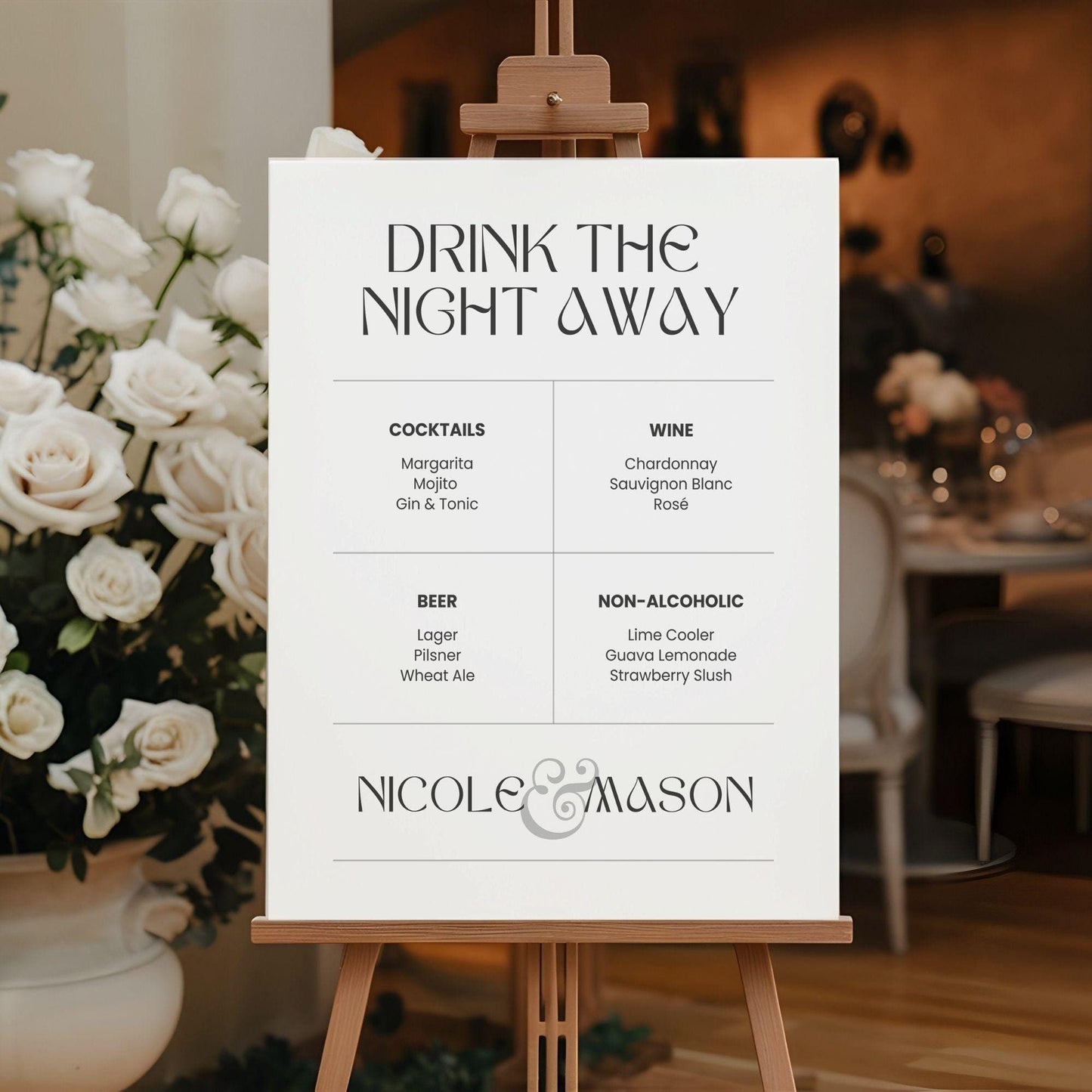 Minimalist Signature Drink Wedding Bar Menu Sign