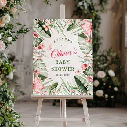 Tropical Flowers Baby Shower Welcome Sign - Magnolia Dane Co.