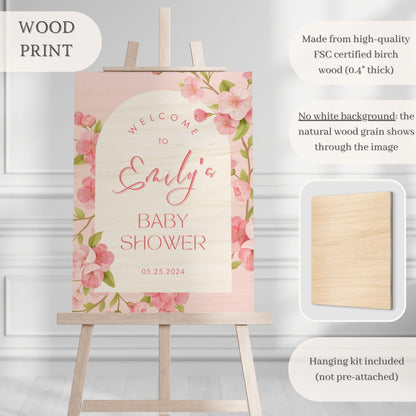 Pink Cherry Blossoms Arched Baby Shower Welcome Sign - Magnolia Dane Co.