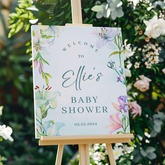 Teal and Pink Floral Baby Shower Welcome Sign