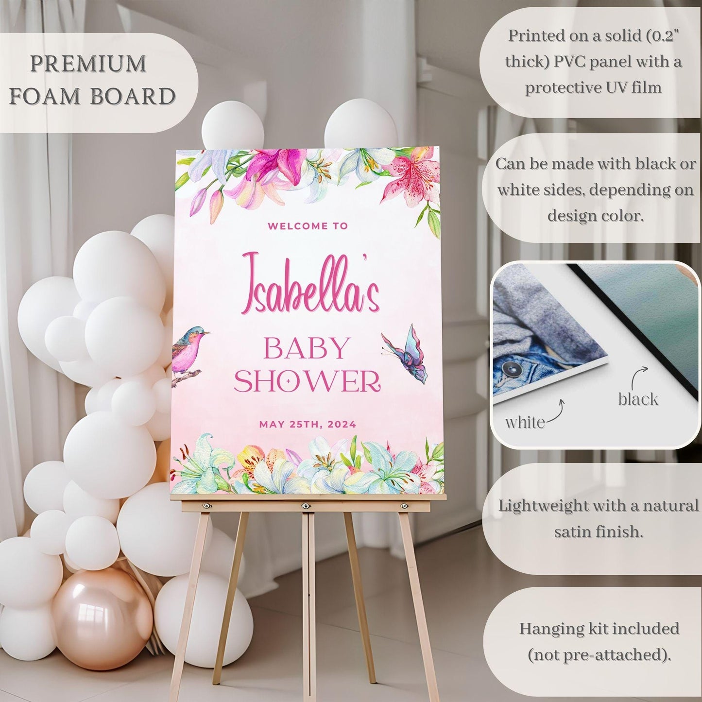 Pink Floral Baby Shower Welcome Sign