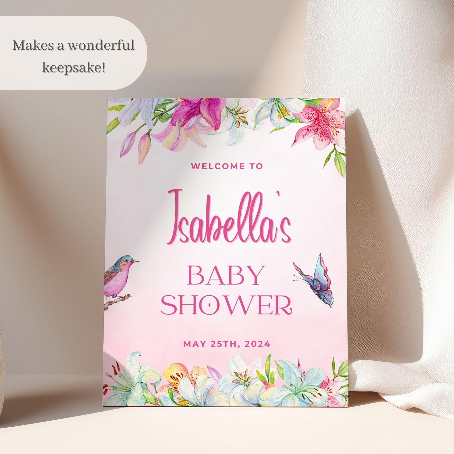 Pink Floral Baby Shower Welcome Sign