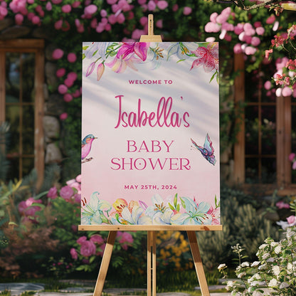 Pink Floral Baby Shower Welcome Sign