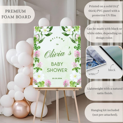 Green and Pink Floral Baby Shower Welcome Sign - Magnolia Dane Co.