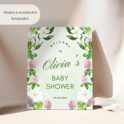 Green and Pink Floral Baby Shower Welcome Sign - Magnolia Dane Co.