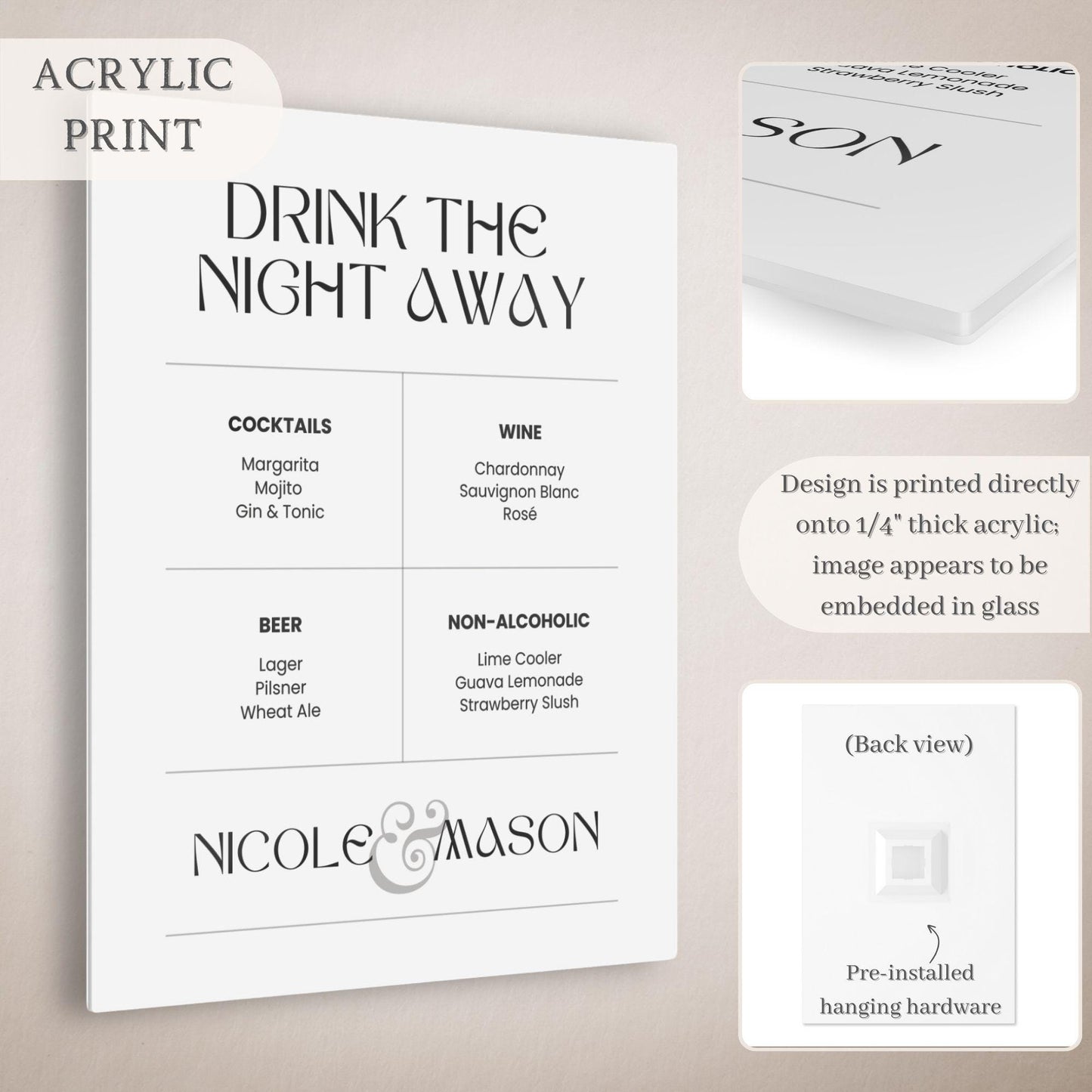 Minimalist Signature Drink Wedding Bar Menu Sign