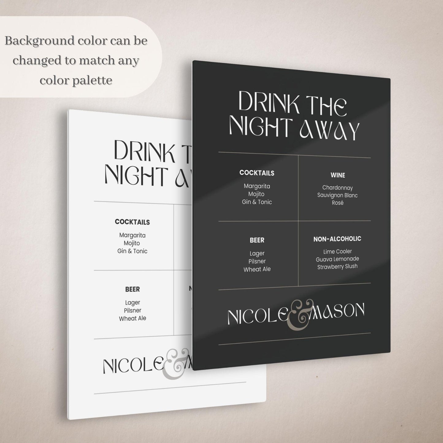 Minimalist Signature Drink Wedding Bar Menu Sign