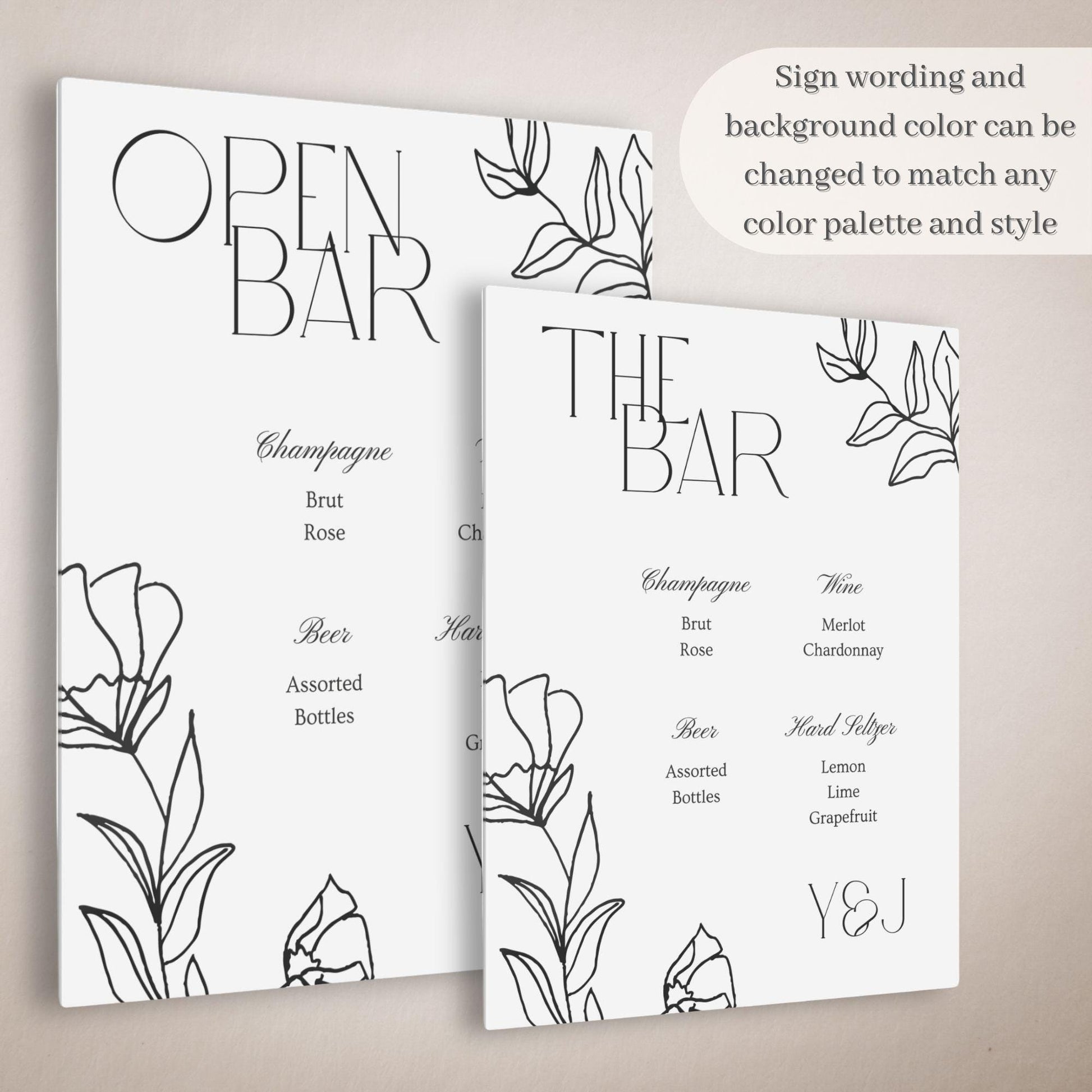 Line Floral Signature Drink Wedding Bar Menu Sign - Magnolia Dane Co.