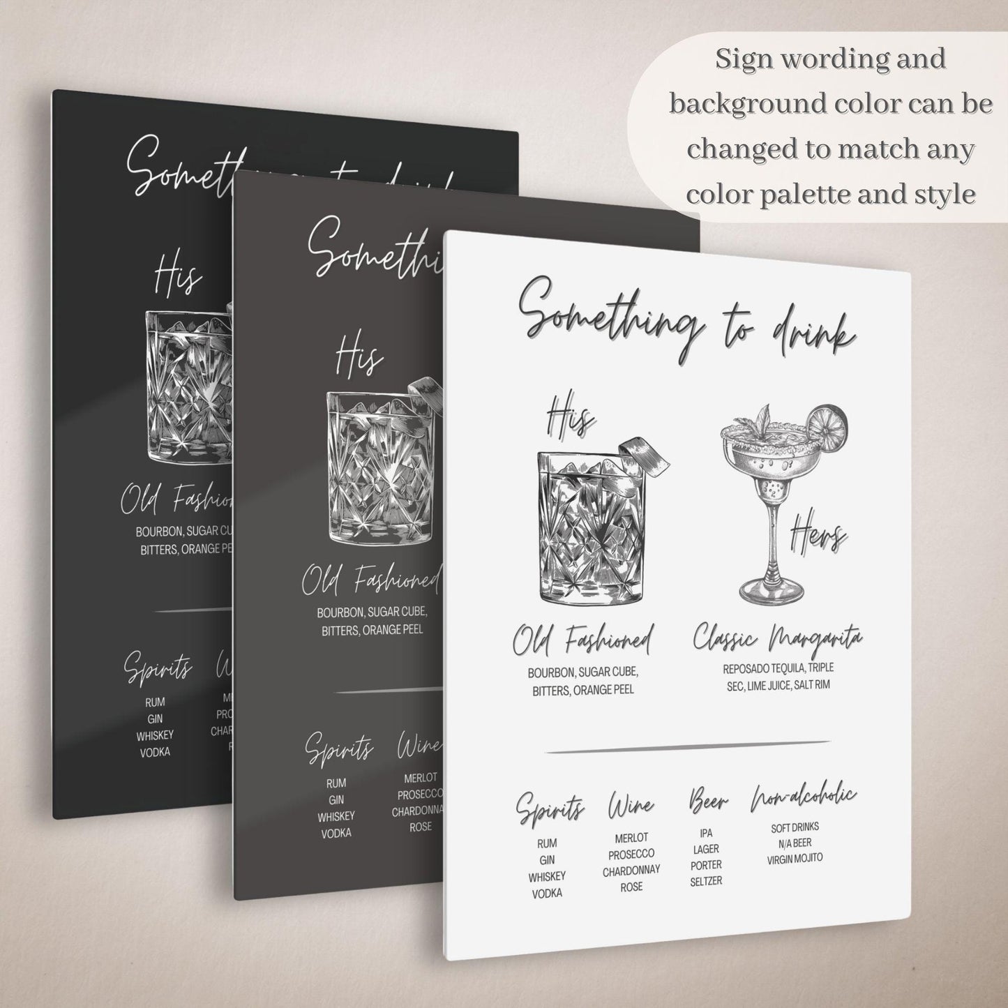 Black and White Vintage Style Signature Drink Wedding Bar Menu Sign - Magnolia Dane Co.