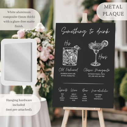 Black and White Vintage Style Signature Drink Wedding Bar Menu Sign