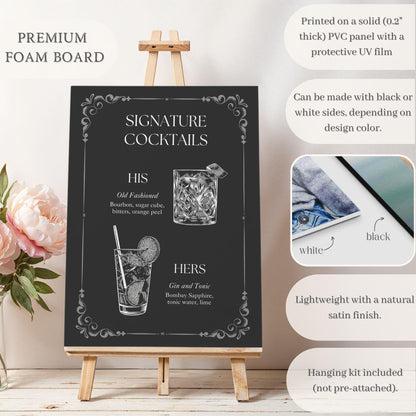 Black and White Vintage Style Signature Drink Wedding Bar Menu Sign - Magnolia Dane Co.