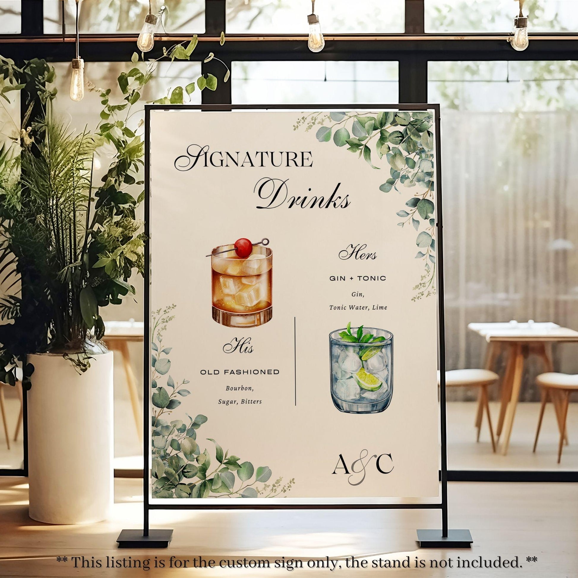 Boho Leaves Signature Drink Wedding Bar Menu Sign - Magnolia Dane Co.