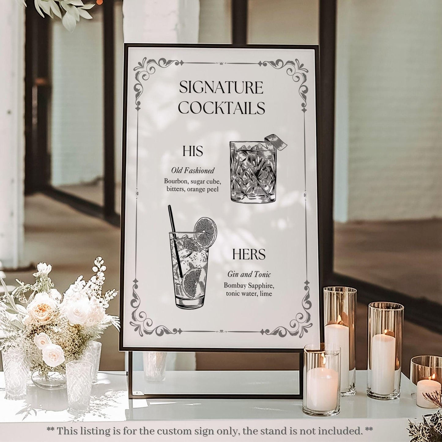 Vintage Scroll Signature Drink Wedding Bar Menu Sign - Magnolia Dane Co.