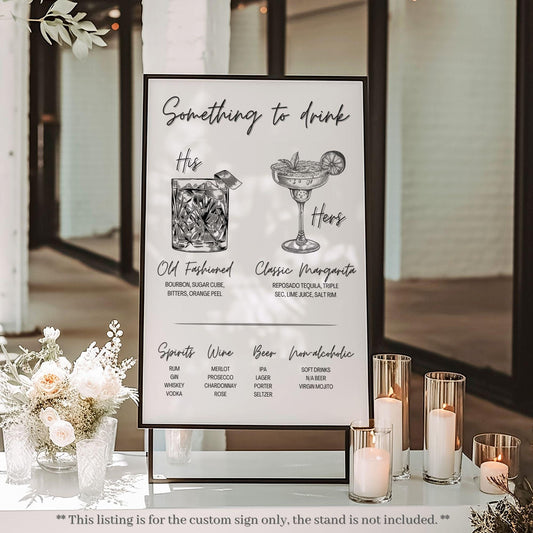 Black and White Vintage Style Signature Drink Wedding Bar Menu Sign - Magnolia Dane Co.