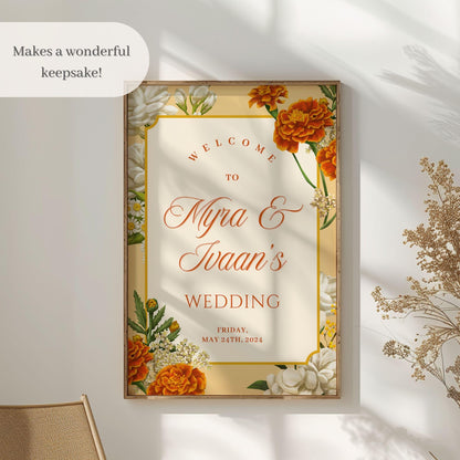 Marigolds Indian Wedding Welcome Sign for Mehndi, Sangeet, Haldi etc.