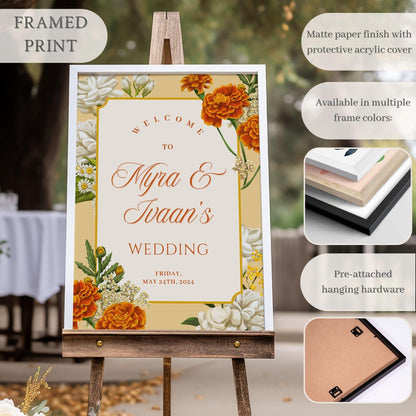 Marigolds Indian Wedding Welcome Sign for Mehndi, Sangeet, Haldi etc.
